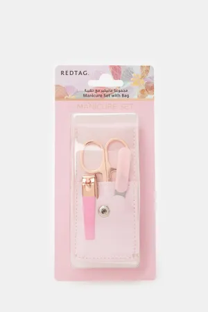 Women Pink Plain Manicure Set With Bag (3 Piece)