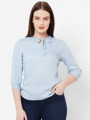 Women Slim Fit Tie-Up Denim Top