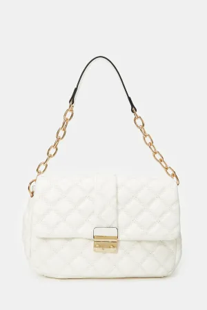 Women White Quilted Cross Body Bag