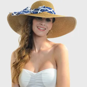 Women Wide Brim Straw Beach Hat with Scarf W230