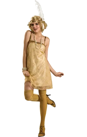 Womens 1920s Gold Gatsby Girl Flapper Costume