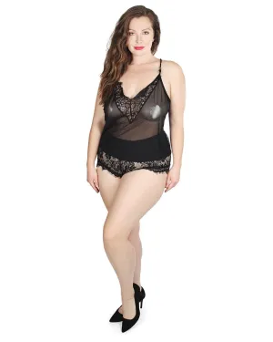 Women's Avril Lace Trim Backless Boyshort Romper | Black