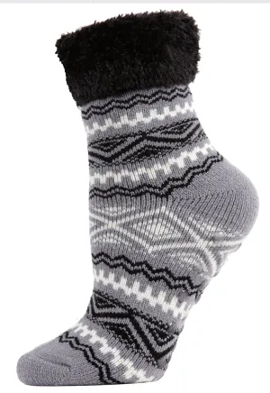 Women's Aztec Fairisle Plush Cabin Socks