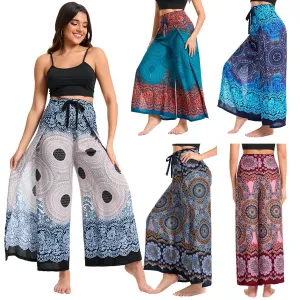 Women's Boho Palazzo Pants – Wide Leg Yoga Wrap Trousers, Soft & Flowy