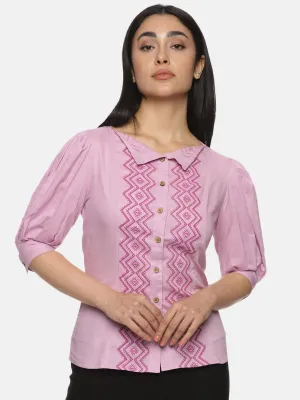 Women's Casual Lavender Cotton Half Sleeves Top - Soft, Stylish, and Comfortable