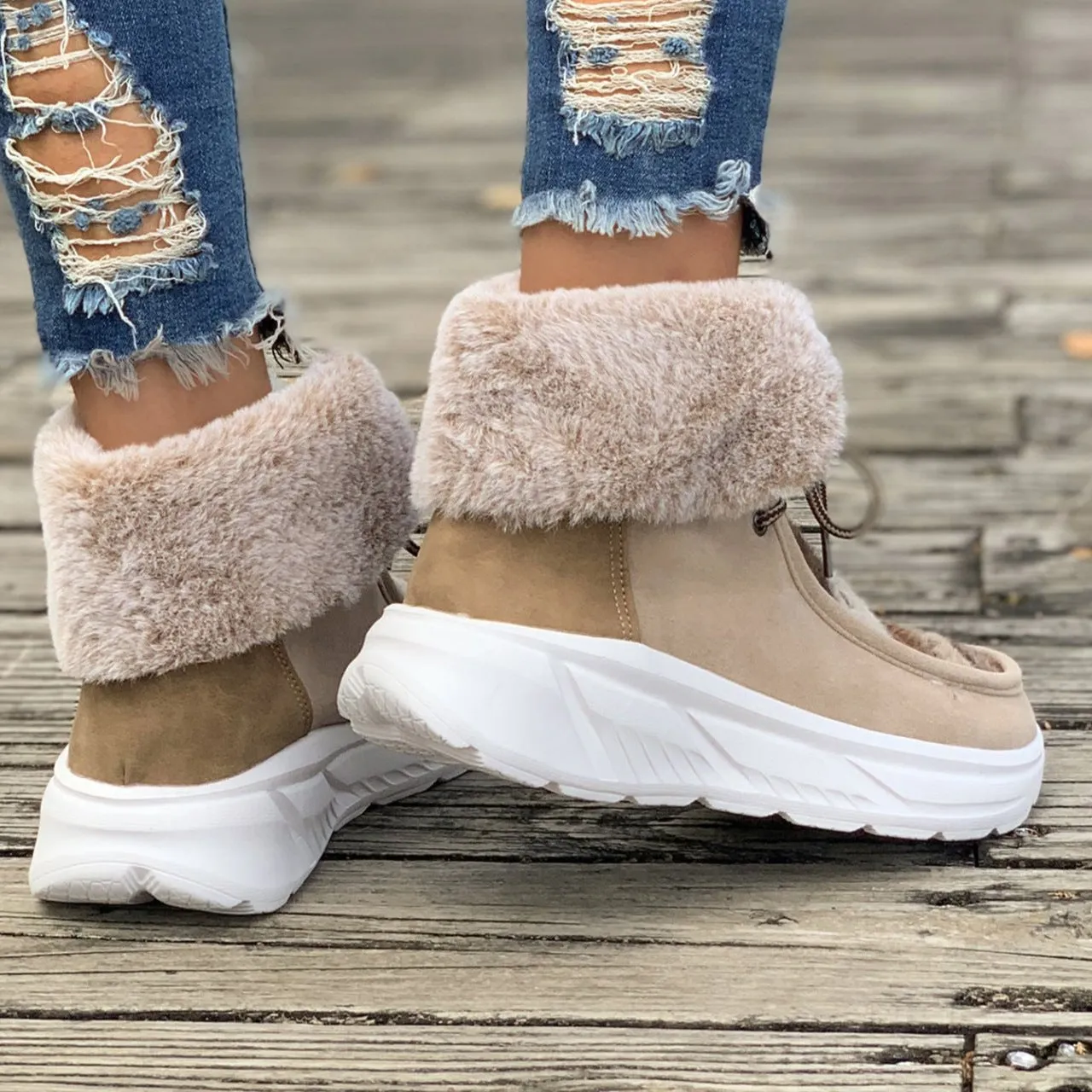 Women's chunky platform colorblock plush lining snow boots anti-skid