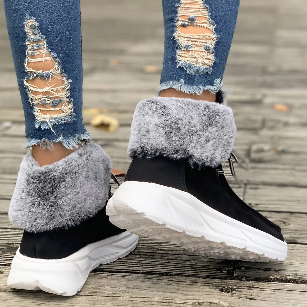 Women's chunky platform colorblock plush lining snow boots anti-skid