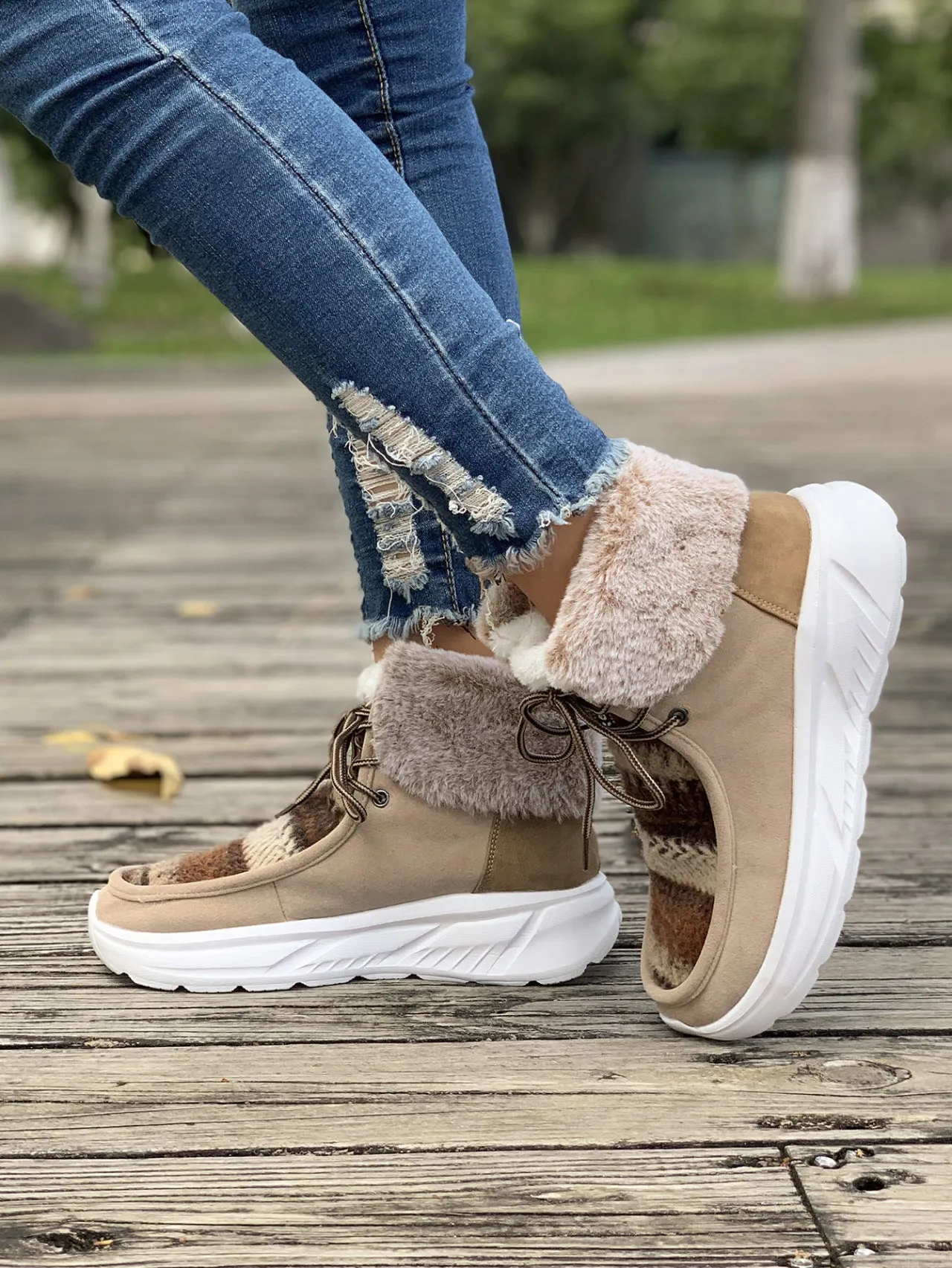 Women's chunky platform colorblock plush lining snow boots anti-skid