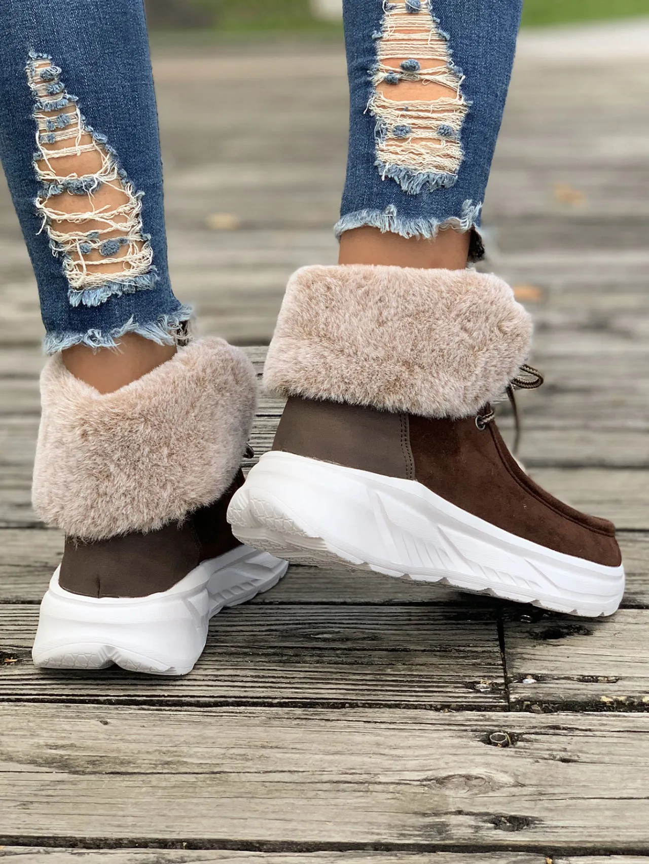 Women's chunky platform colorblock plush lining snow boots anti-skid