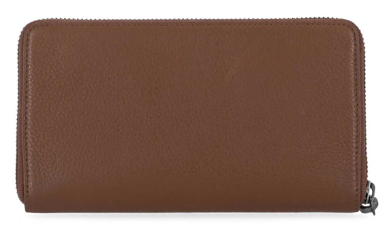 Women's Classic Zip Around Leather Wallet w/ Wristlet - Brown