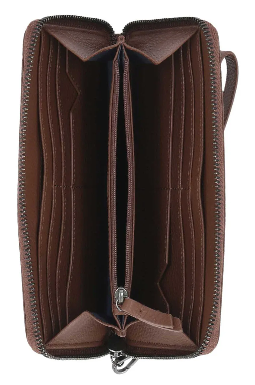 Women's Classic Zip Around Leather Wallet w/ Wristlet - Brown