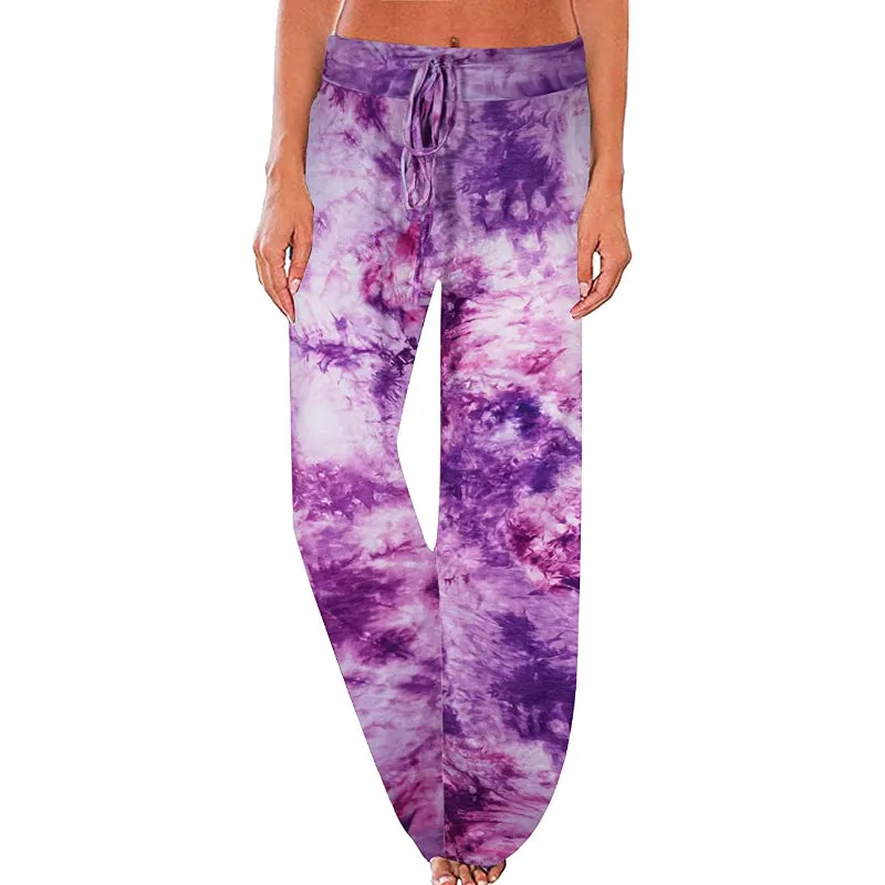 Women's Comfy Floral Print High Waist Drawstring Wide Leg Pants
