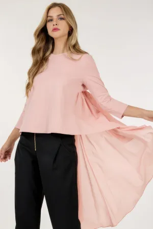 Women's Contrast Ruffle Quarter Sleeve High Low Top