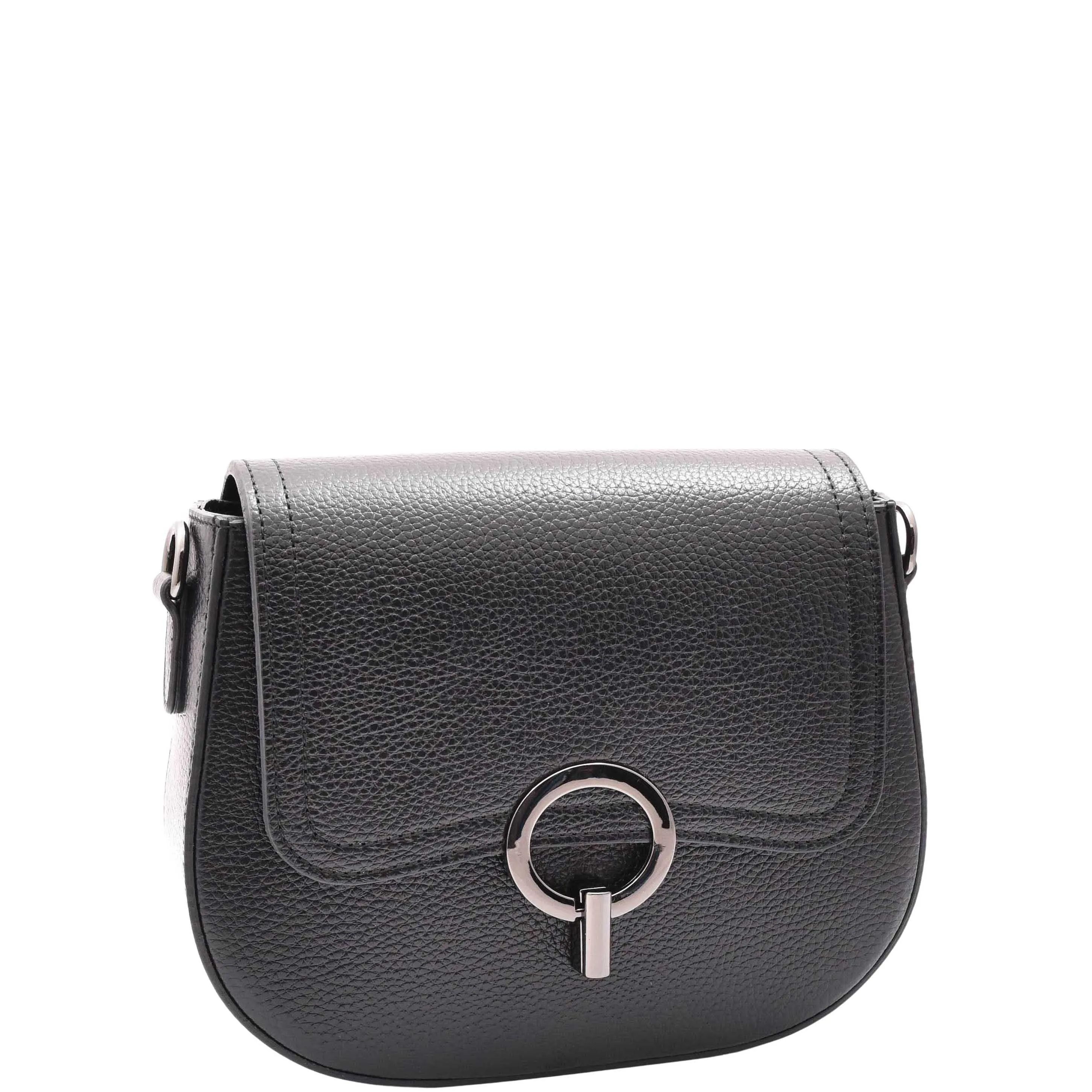 Womens Exclusive Leather Saddle Bag Small Casual Crossbody Fashion Handbag A2063 Black