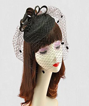 Women's Fascinator Vintage Bridal Wedding Feather Mesh Costume Headpiece Loops