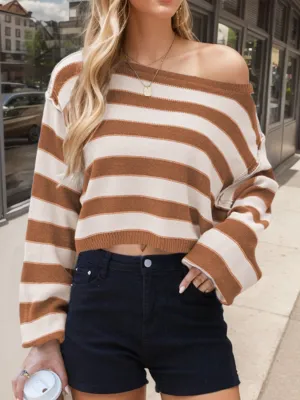 Women's Fashion Striped Dropped Shoulder Long Sleeve Sweater