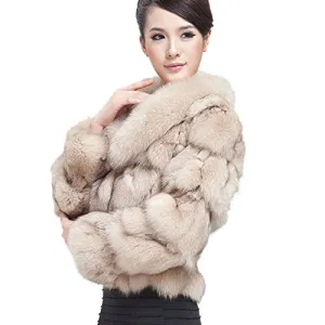 Women's Genuine Fox Fur Coat for Winter Thick Warm Fur Jacket(Beige,4)