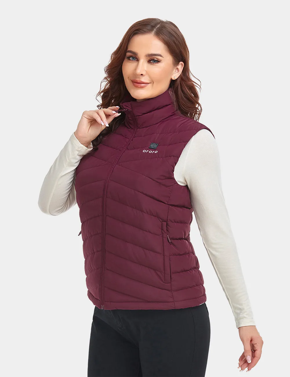 Women's Heated Lightweight Down Vest - Red/Ivory