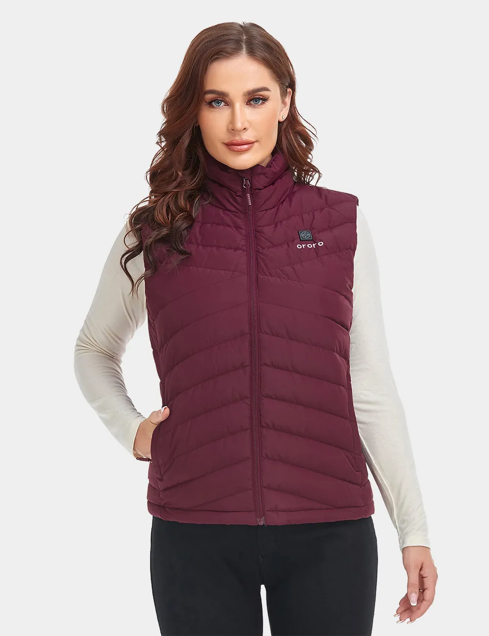 Women's Heated Lightweight Down Vest - Red/Ivory