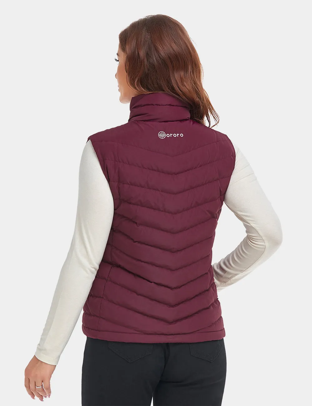 Women's Heated Lightweight Down Vest - Red/Ivory