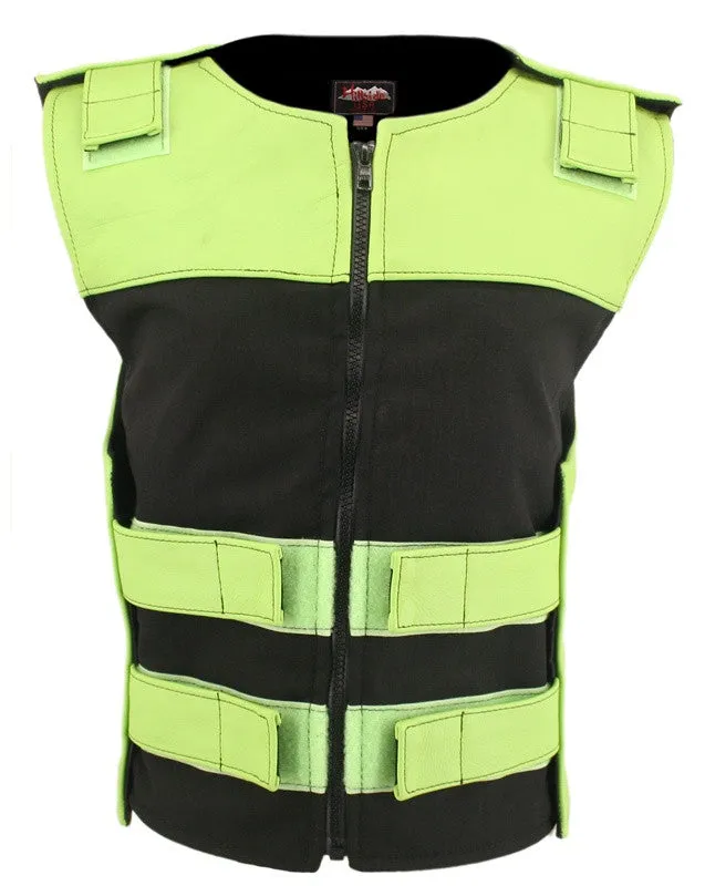 Womens Made in USA Leather & Cordura Zippered Tactical Style Motorcycle Vest