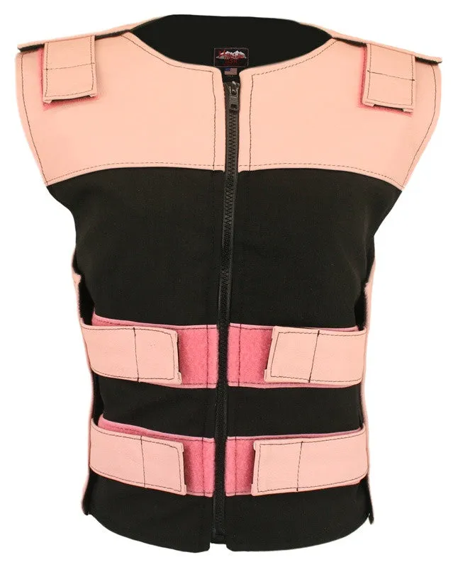 Womens Made in USA Leather & Cordura Zippered Tactical Style Motorcycle Vest