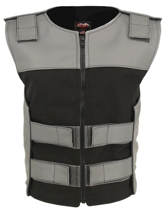 Womens Made in USA Leather & Cordura Zippered Tactical Style Motorcycle Vest