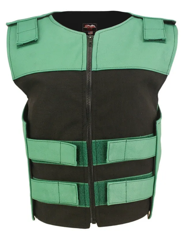 Womens Made in USA Leather & Cordura Zippered Tactical Style Motorcycle Vest