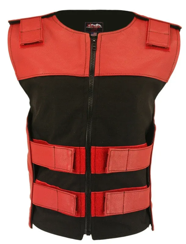 Womens Made in USA Leather & Cordura Zippered Tactical Style Motorcycle Vest