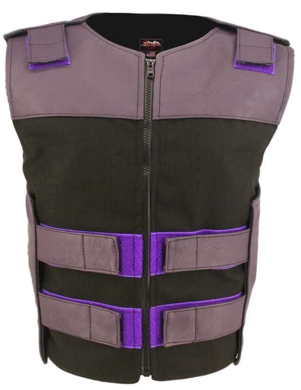 Womens Made in USA Leather & Cordura Zippered Tactical Style Motorcycle Vest