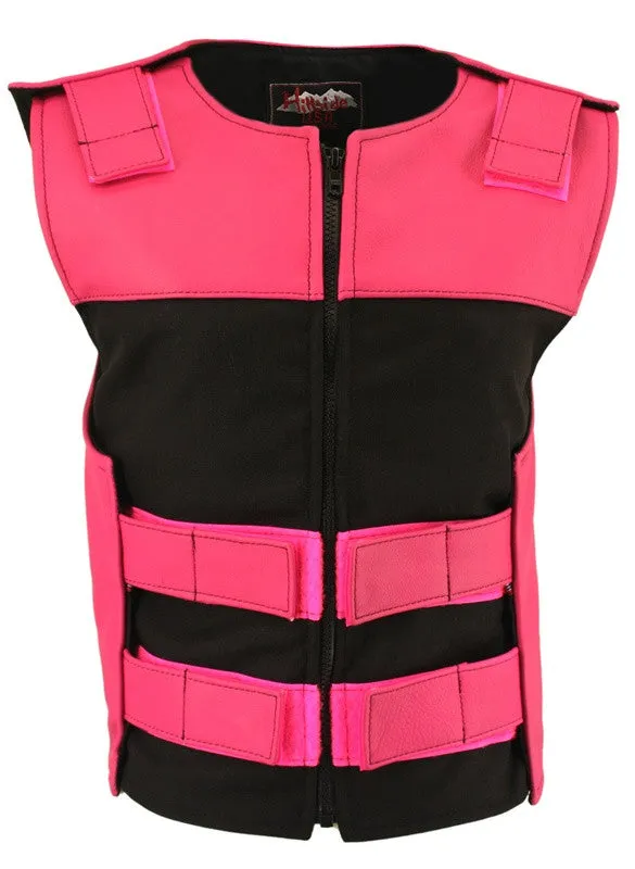 Womens Made in USA Leather & Cordura Zippered Tactical Style Motorcycle Vest