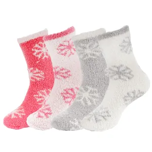 Women's M/L/XL Super Soft Warm Cozy Fuzzy Snowflake Home Socks - 4 Pair