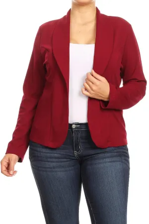 Women's Plus Size Casual Long Sleeve Fitted Solid Open Blazer Jacket