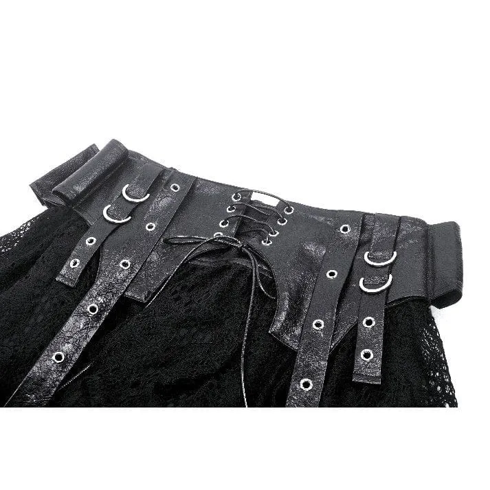 Women's Punk Faux Leather Splice Lace Skirt