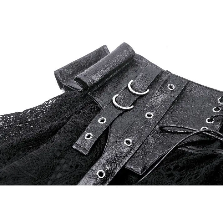 Women's Punk Faux Leather Splice Lace Skirt