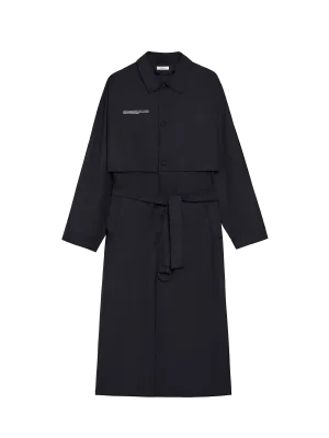 Womens Recycled Nylon Trench Coat—black