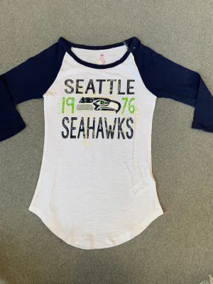 Womens Seattle Seahawks White 3/4 sleeve tee