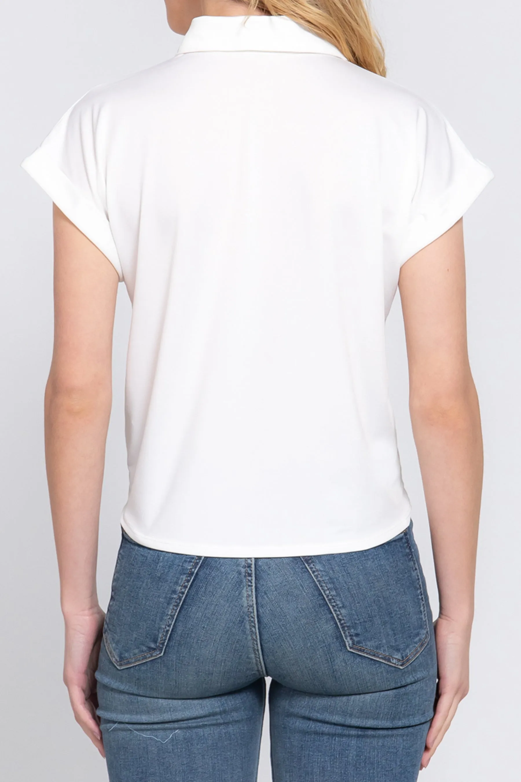 Women's Short Sleeve Front Tie Detail Stretch ITY Top