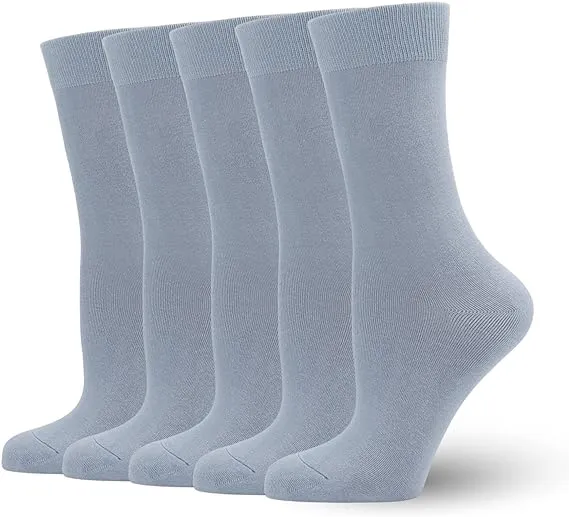 Women's Soft Thin Bamboo Crew Socks, Fit Stretchy Casual, Business, Dress Calf Sock 5 Pairs