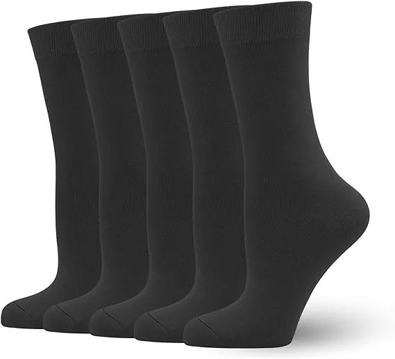 Women's Soft Thin Bamboo Crew Socks, Fit Stretchy Casual, Business, Dress Calf Sock 5 Pairs