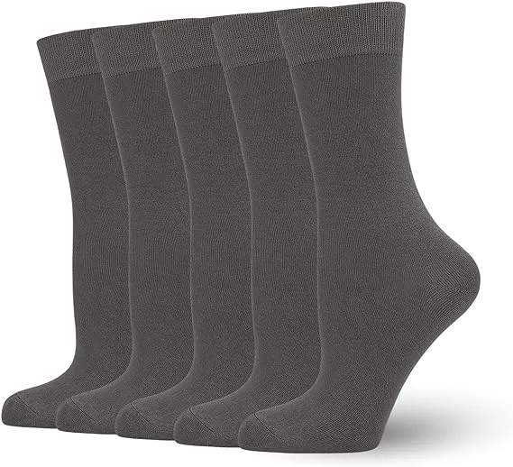 Women's Soft Thin Bamboo Crew Socks, Fit Stretchy Casual, Business, Dress Calf Sock 5 Pairs