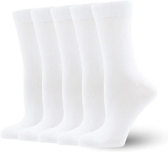 Women's Soft Thin Bamboo Crew Socks, Fit Stretchy Casual, Business, Dress Calf Sock 5 Pairs