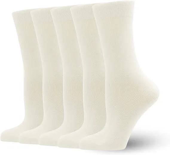 Women's Soft Thin Bamboo Crew Socks, Fit Stretchy Casual, Business, Dress Calf Sock 5 Pairs