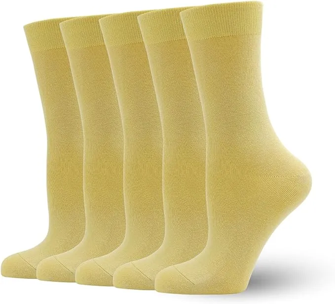 Women's Soft Thin Bamboo Crew Socks, Fit Stretchy Casual, Business, Dress Calf Sock 5 Pairs