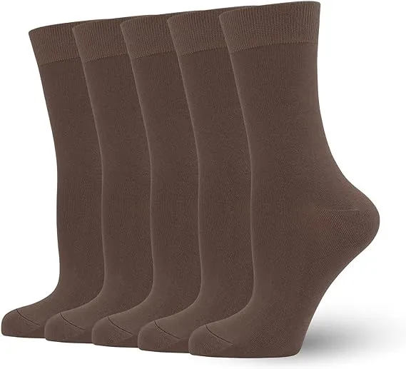 Women's Soft Thin Bamboo Crew Socks, Fit Stretchy Casual, Business, Dress Calf Sock 5 Pairs