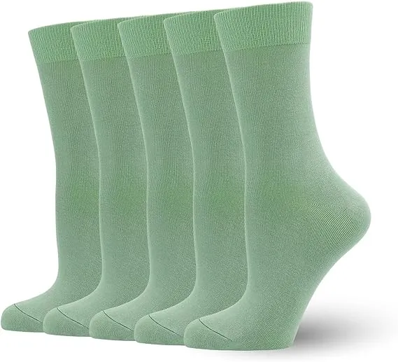 Women's Soft Thin Bamboo Crew Socks, Fit Stretchy Casual, Business, Dress Calf Sock 5 Pairs