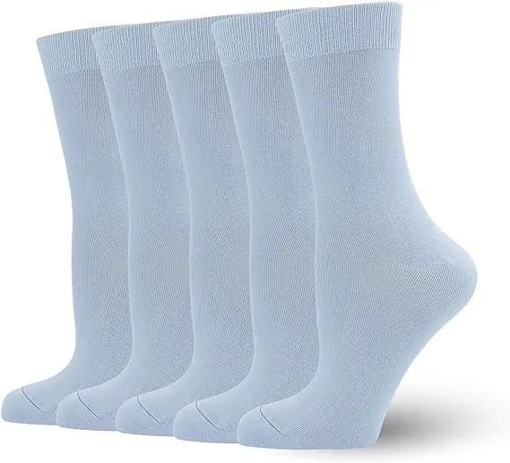 Women's Soft Thin Bamboo Crew Socks, Fit Stretchy Casual, Business, Dress Calf Sock 5 Pairs
