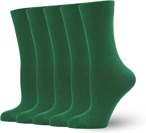 Women's Soft Thin Bamboo Crew Socks, Fit Stretchy Casual, Business, Dress Calf Sock 5 Pairs