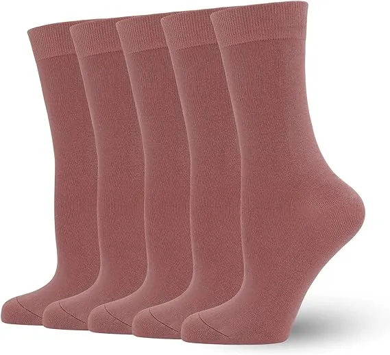 Women's Soft Thin Bamboo Crew Socks, Fit Stretchy Casual, Business, Dress Calf Sock 5 Pairs