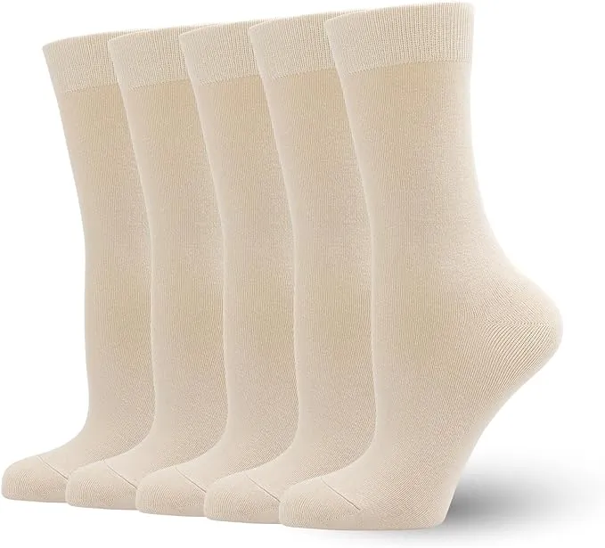 Women's Soft Thin Bamboo Crew Socks, Fit Stretchy Casual, Business, Dress Calf Sock 5 Pairs